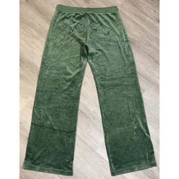 BCBGMaxazria Velour Lounge Pants Women's Sz M Green Drawstring Embroidered - Picture 2 of 4